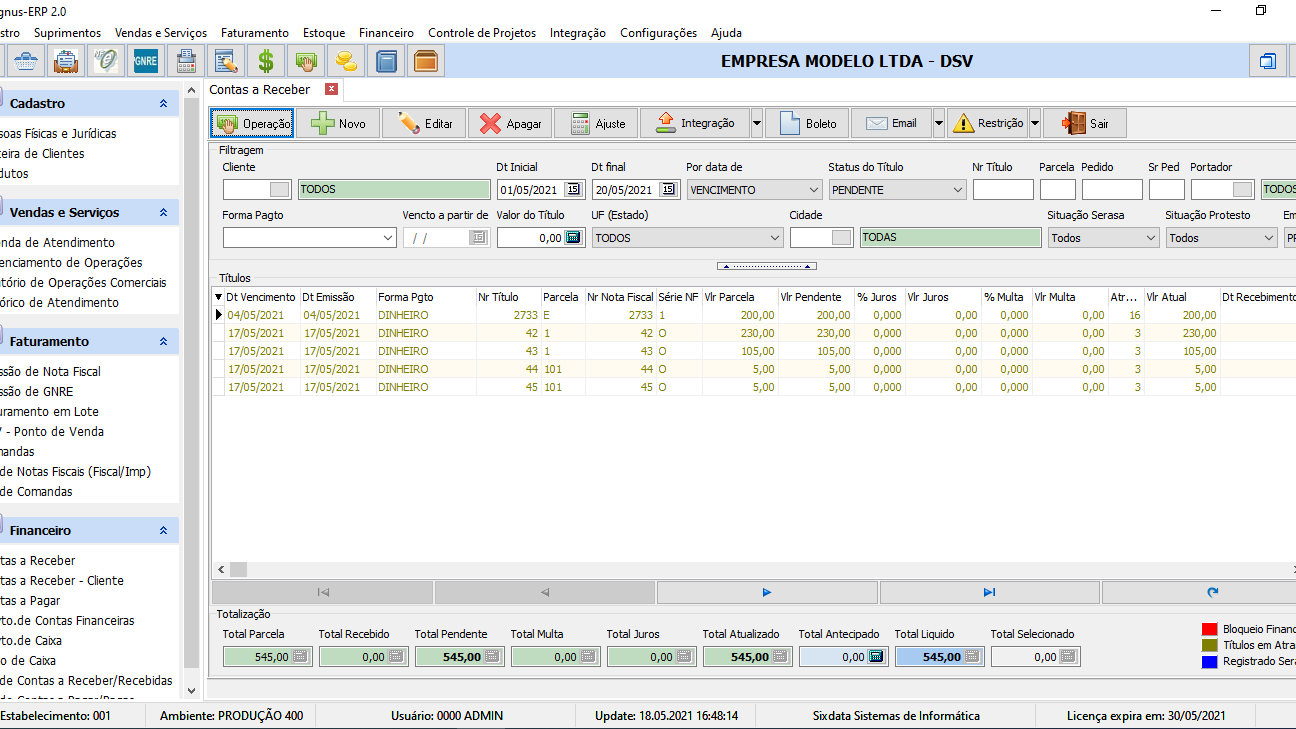 contas a receber sixdata